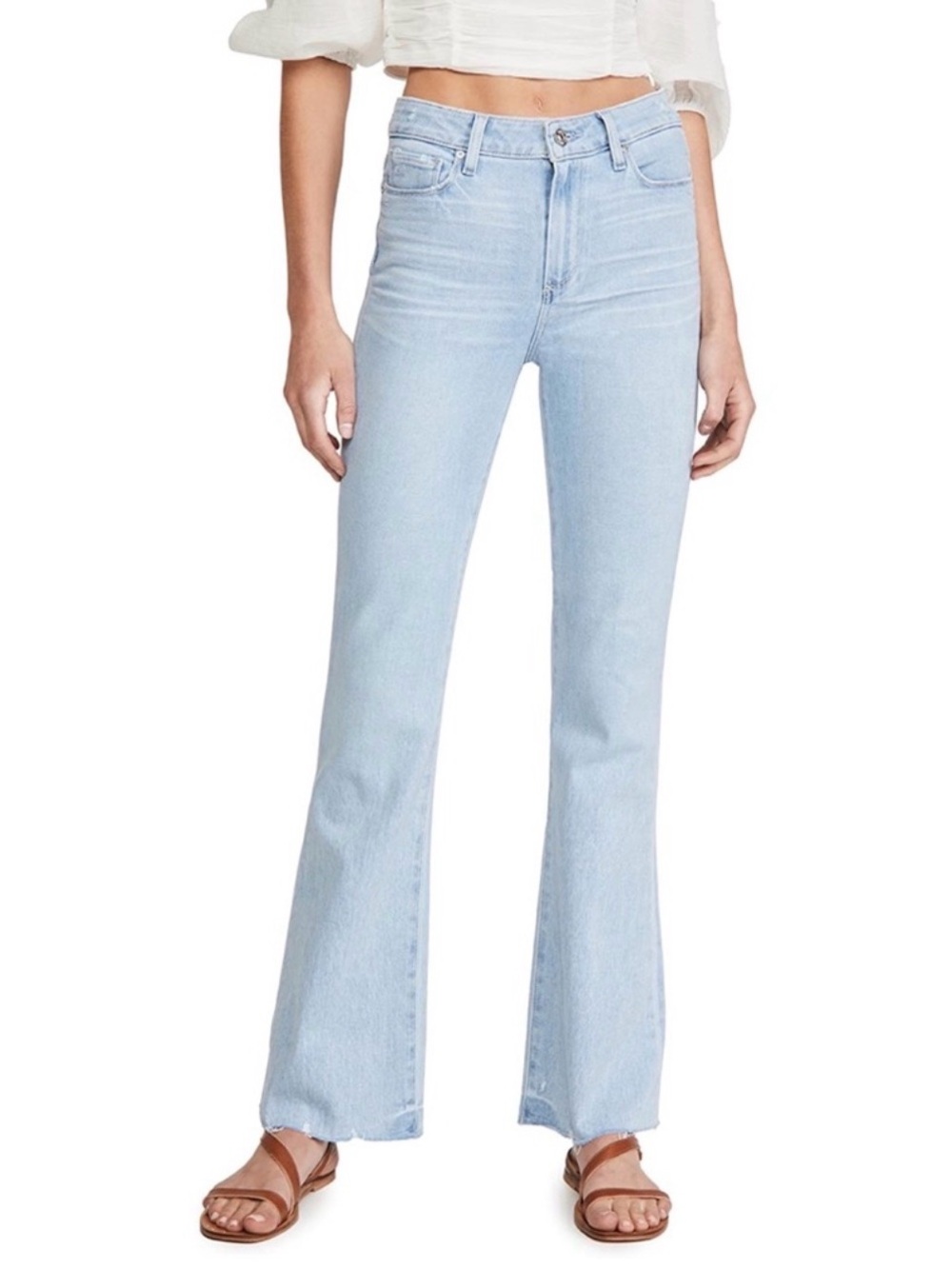 Paige Laurel Canyon High Rise Flared Jeans in Rally Distressed Size 25